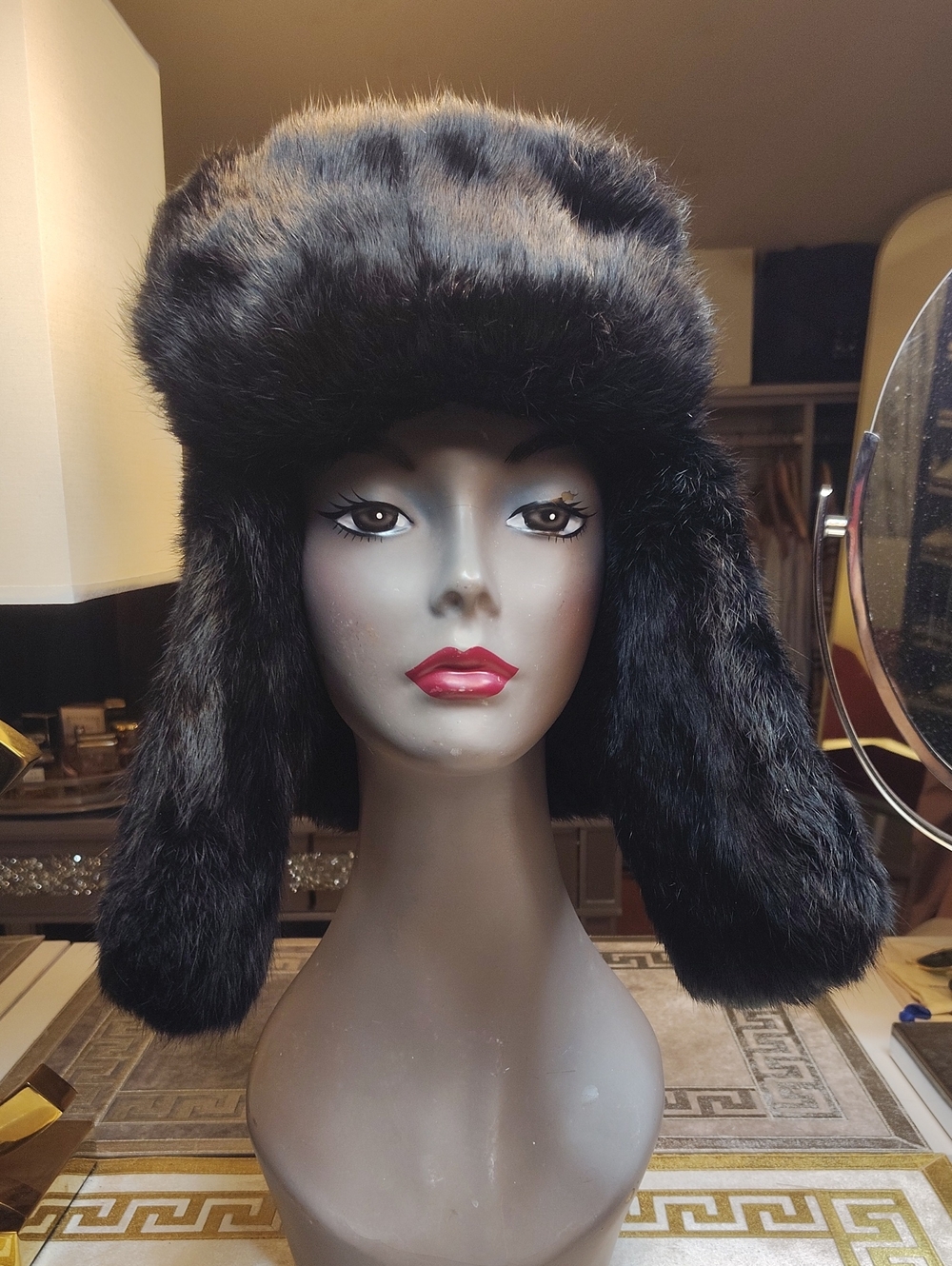 Black Rabbit Fur Trapper Hat